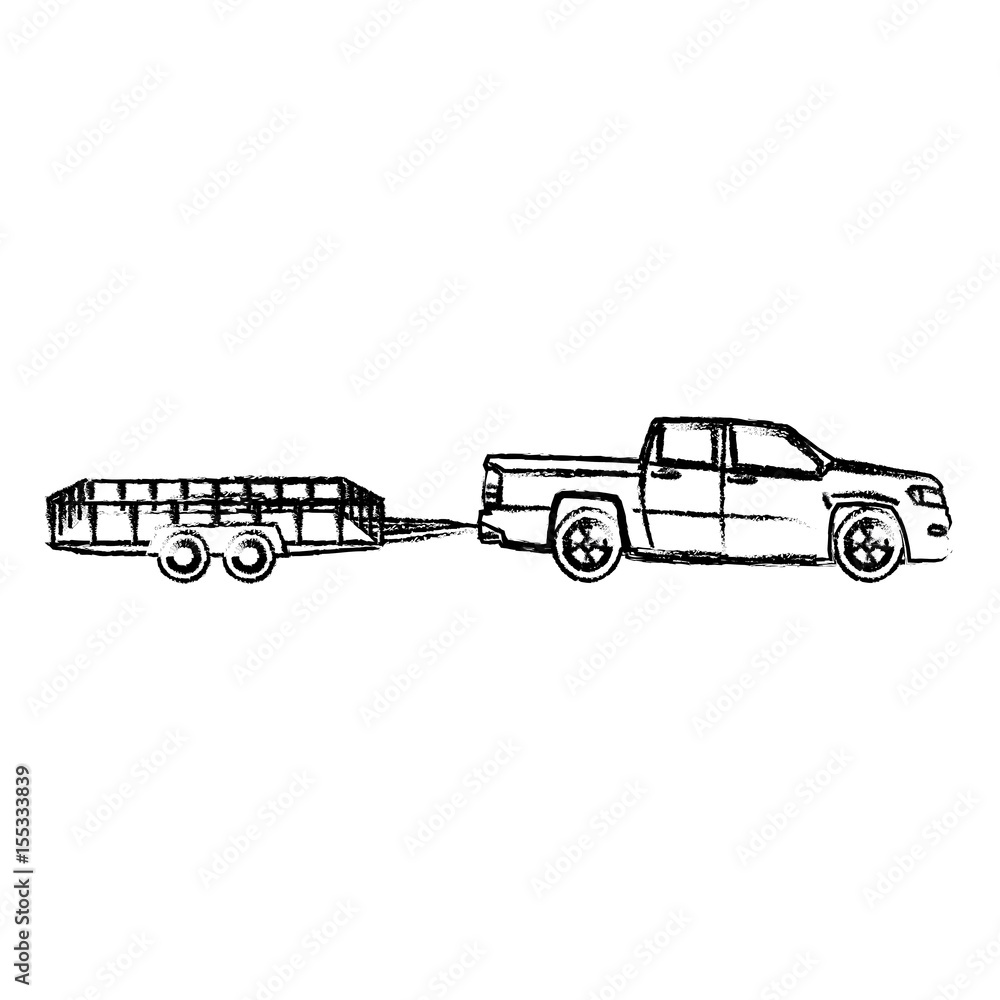 pickup truck trailer cargo shipping image vector illustration