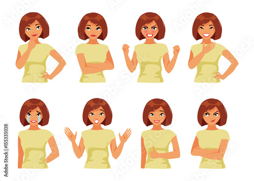 Set of girl with different emotions
