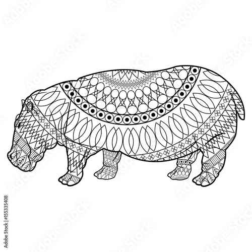 hippo standing animal naturalist wildlife style, vector illustration