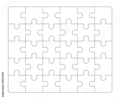 Jigsaw puzzle blank 6x5 elements, thirty vector pieces.