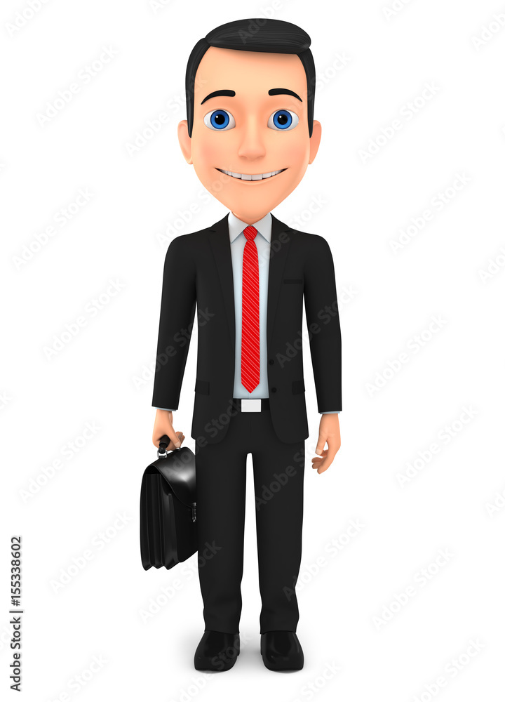 Successful businessman with briefcase on white background. 3d render illustration. Successful businessman with briefcase on white background. 3d render illustration.