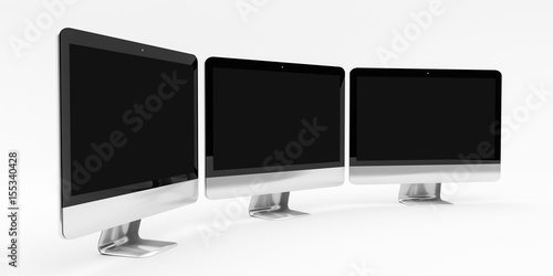 Triple modern silver and black metallic computer 3D rendering