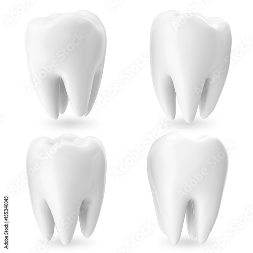 Fototapeta Naklejka Na Ścianę i Meble -  Set teeth, 3d concept dental care isolated on white with shadow, for your design project, 3D rendering