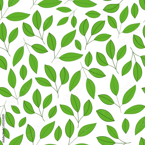 Seamless pattern with Green spring leaves and branches on a