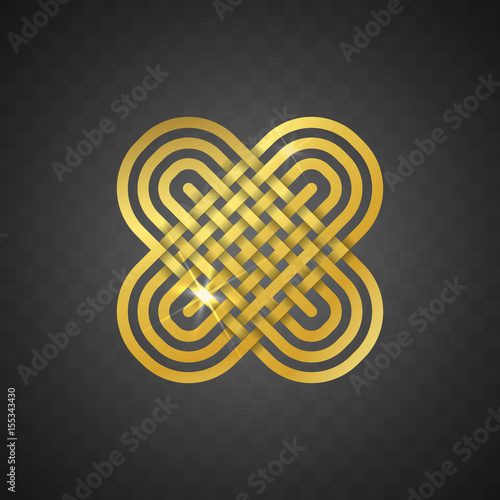 Isolated abstract golden vector logo on transparent background . Stylized cross in the traditional Celtic style.