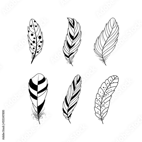 Set of feathers. Boho tribal style. © venithepooh