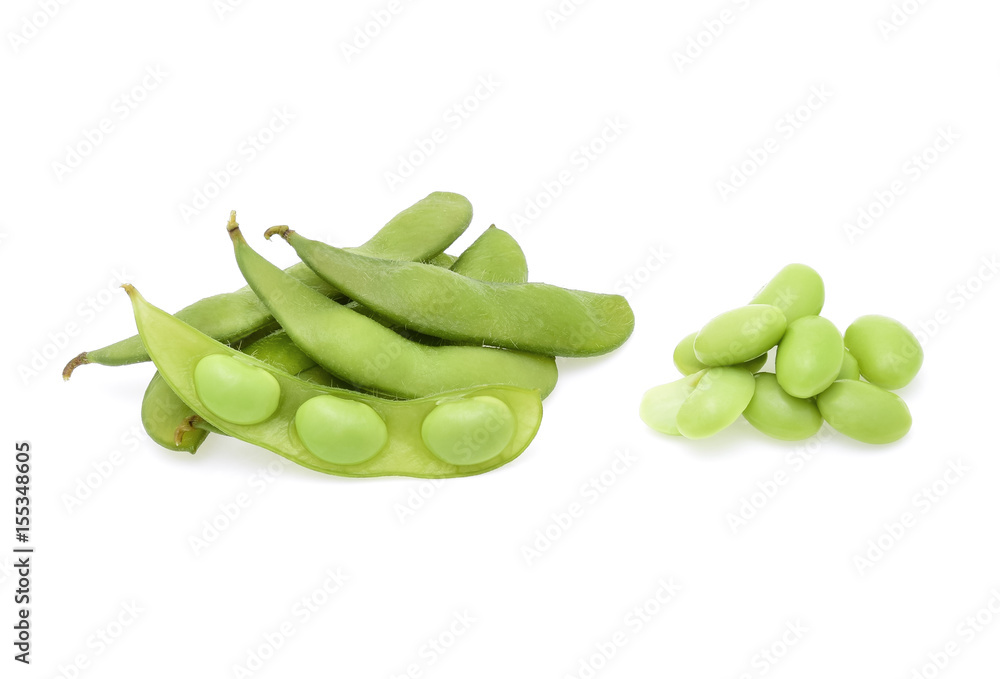 Fresh green soybeans on white background Fresh green soybeans on white background