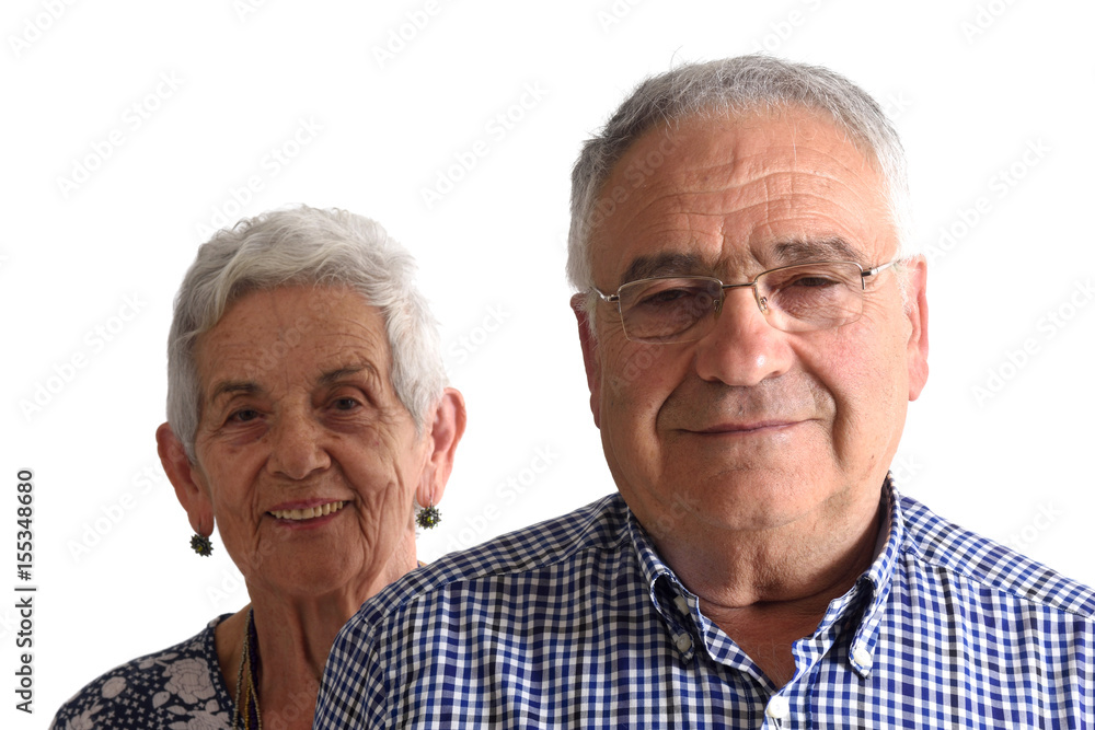 Portrait of a couple senior on white Portrait of a couple senior on white