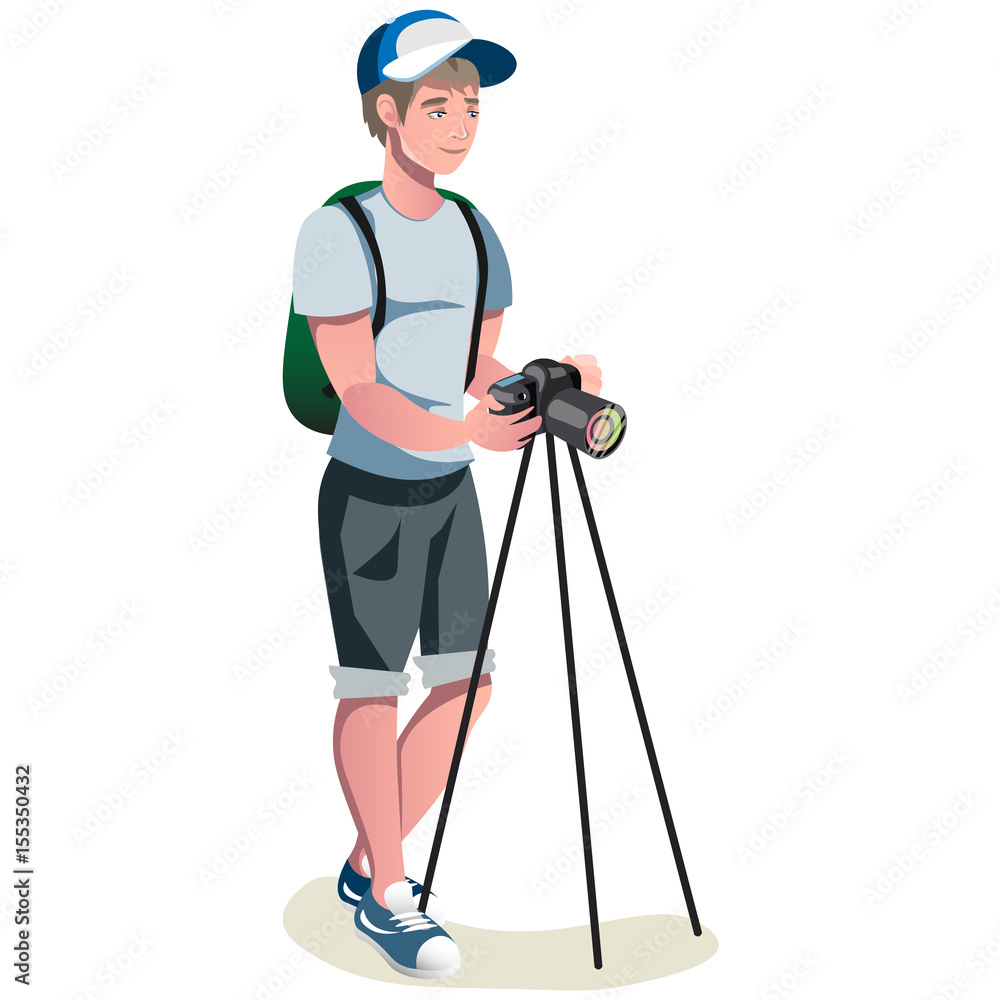 Happy photographer is taking a photo using slr camera. Happy photographer is taking a photo using slr camera.