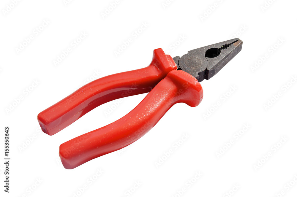 Red grip steel engineer equipment pliers with clipping path for work construction Red grip steel engineer equipment pliers with clipping path for work construction
