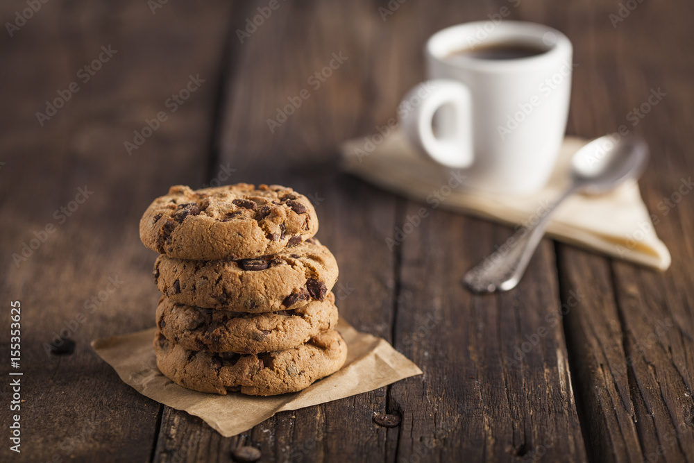 Coffee cup and Cookies on wooden table Coffee cup and Cookies on wooden table