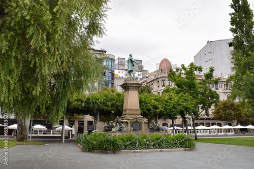 Statue and park by the waterfront in the city of Vigo, Galicia, Spain