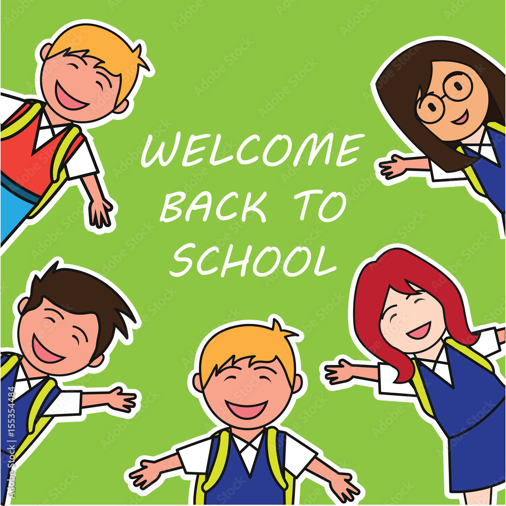 welcome back to school cartoon concept. vector illustration Stock ...