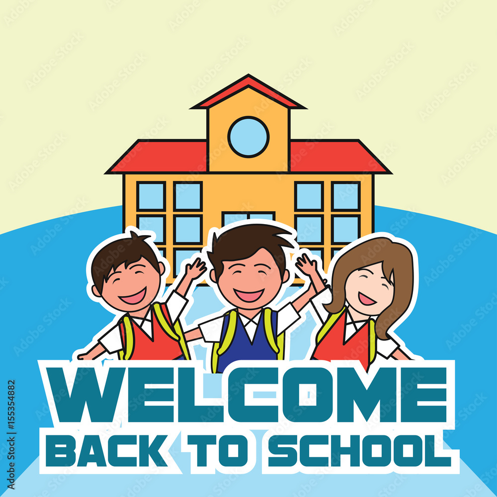 welcome back to school cartoon concept. vector illustration welcome back to school cartoon concept. vector illustration