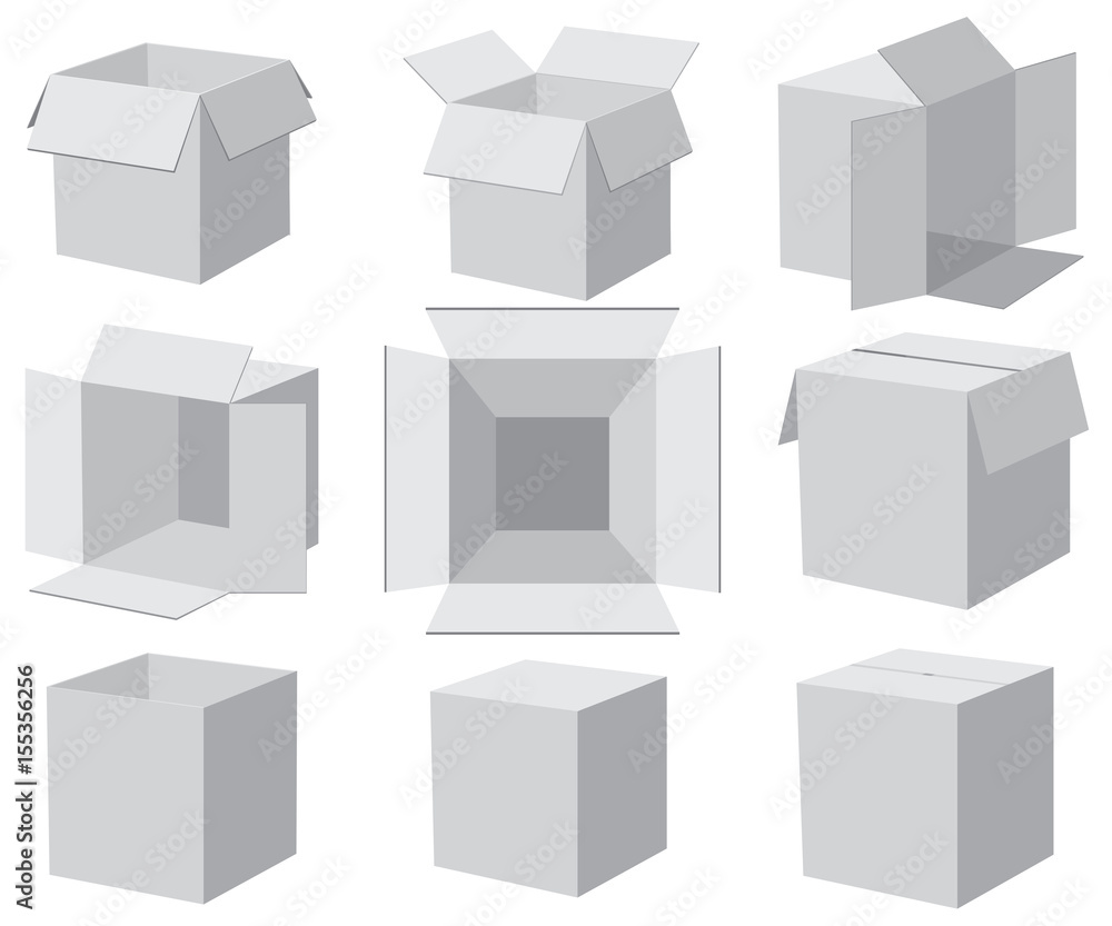 Set of gray boxes packaging in different angle Set of gray boxes packaging in different angle