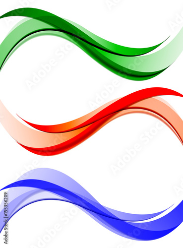set of wavy banners blue, red, orange, green.