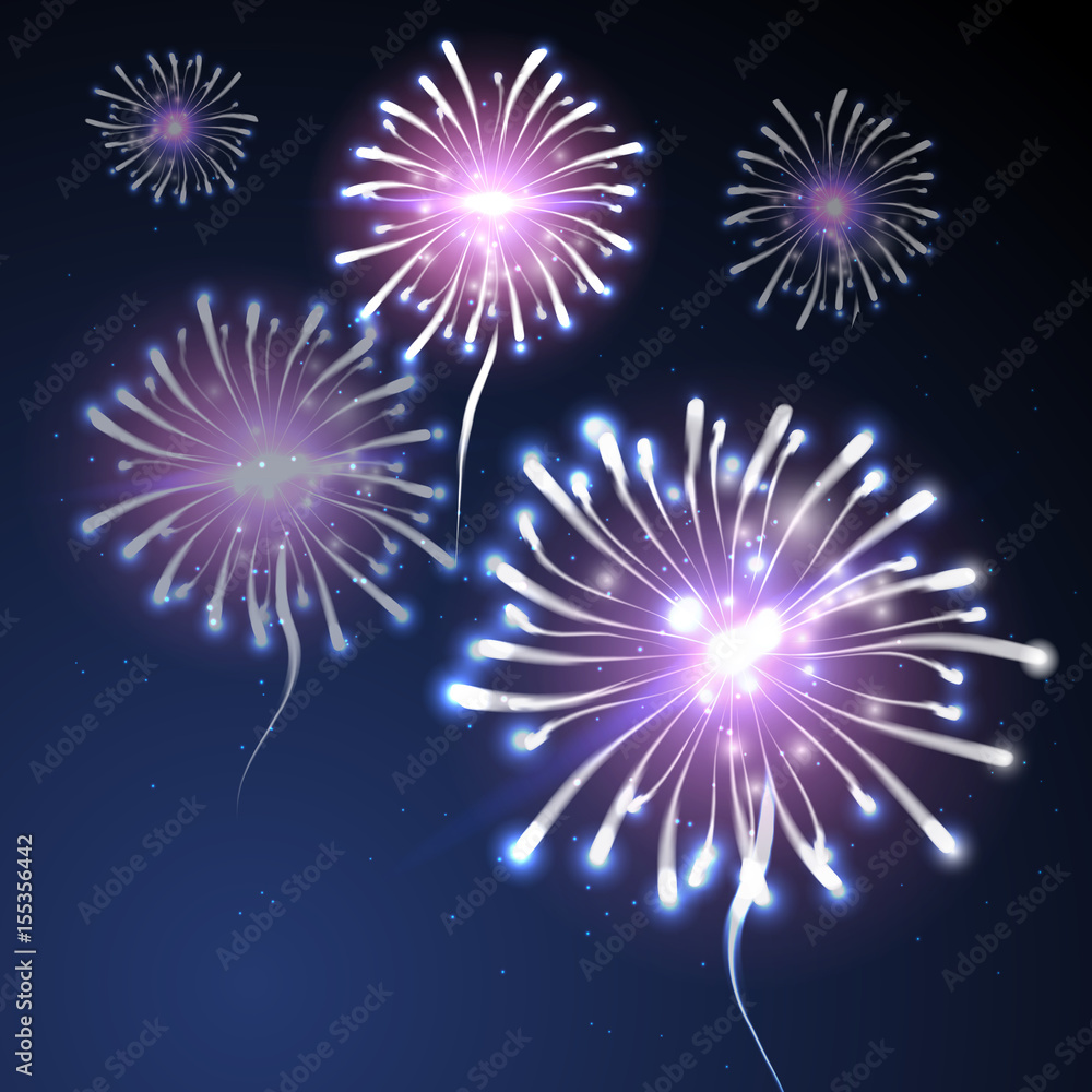 Fototapeta premium Fireworks background on blue.