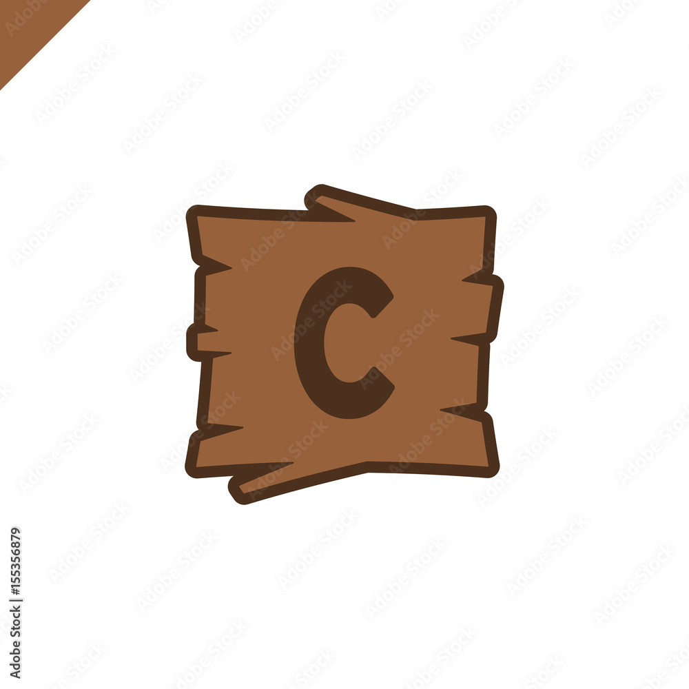 Wooden alphabet or font blocks with letter c in wood texture area with outline. Wooden alphabet or font blocks with letter c in wood texture area with outline.