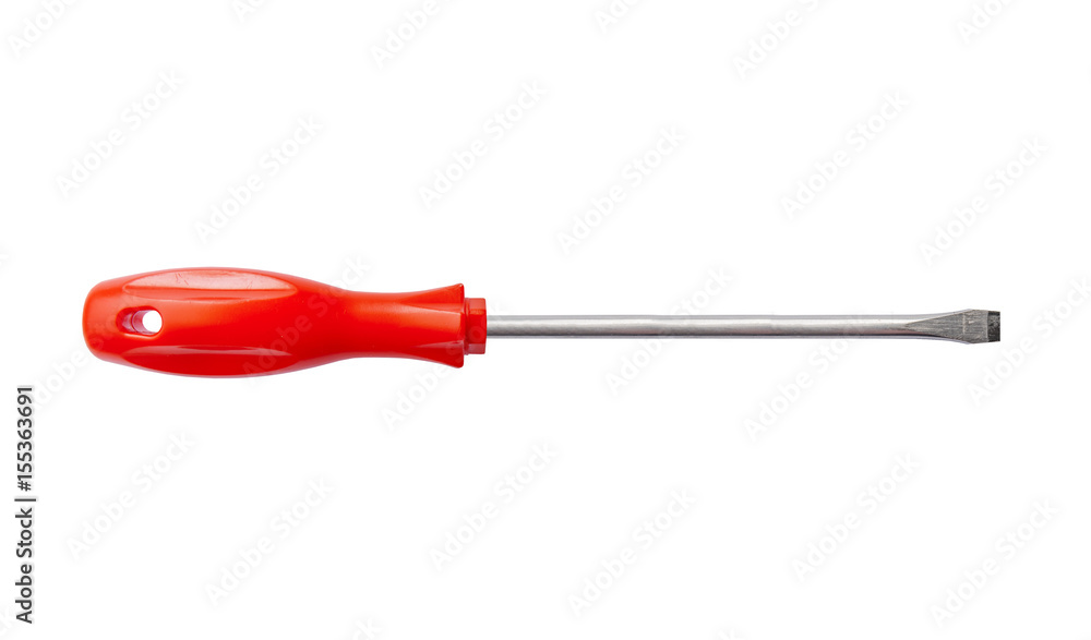 Red shiny metal and plastic tool screwdriver for repair Red shiny metal and plastic tool screwdriver for repair