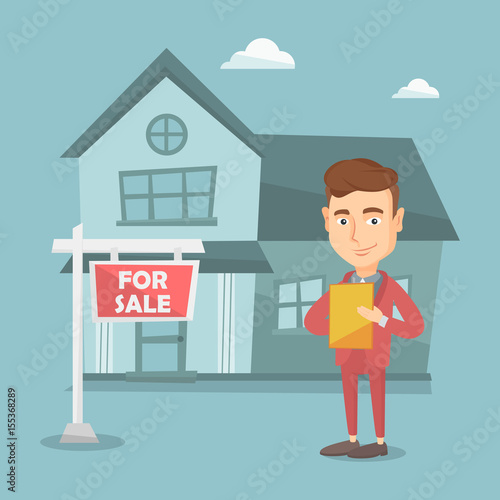 Real estate agent signing contract.