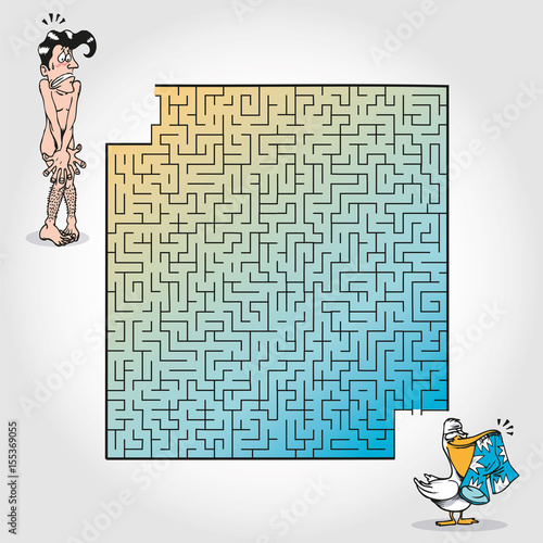 Labyrinth with pelican stealing a pair of boardshorts 