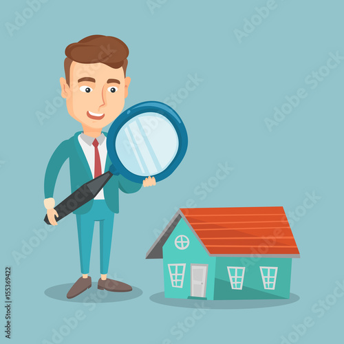 Man looking for house vector illustration.