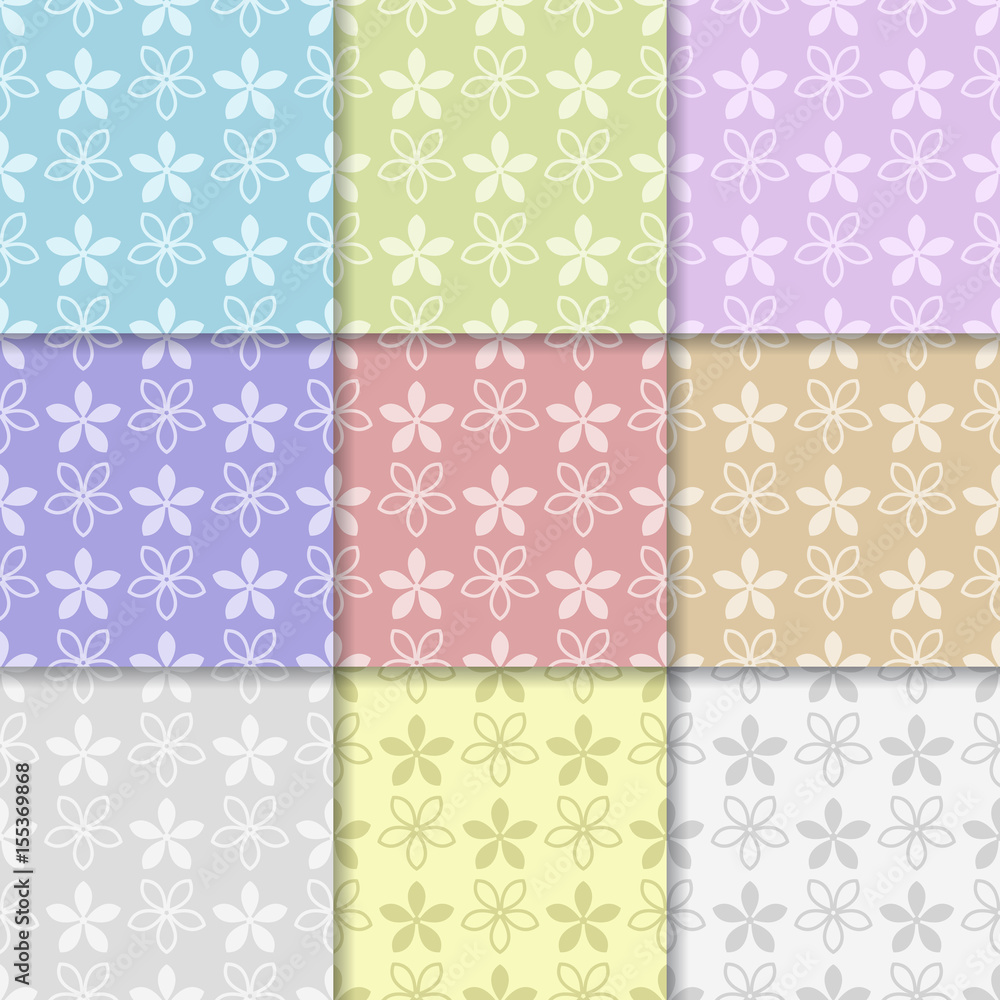 Colored flower seamless background. Collection of ornaments