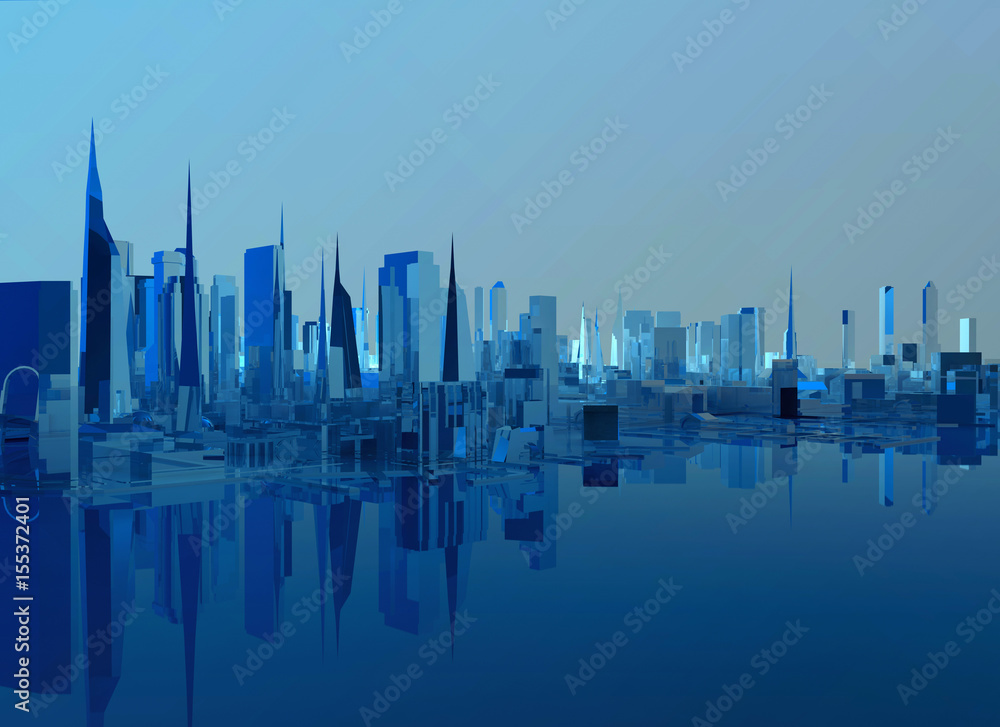 blue glass low poly city