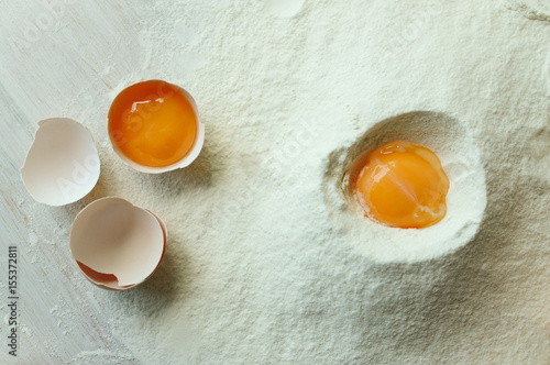 Ingredients for baking. (Eggs, flour)