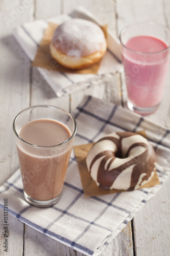 Chocolate donut with milkshake