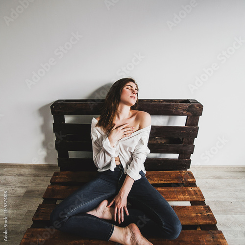 portrait of a beautiful girl in a white shirt, beauty, fashion