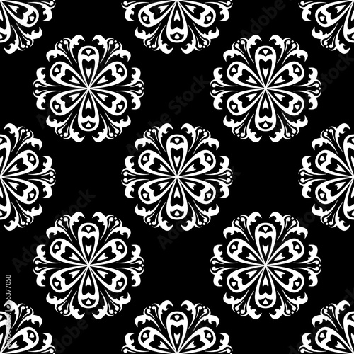 Seamless pattern with flower element. Black and white abstract wallpaper