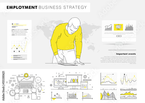 Business employment big Modern set layouts. Thin icons of manage. Team work strategy. Original pack with linear pictogram collection. Professional model coaching.
Smart office element for web design.