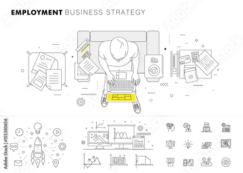 Business employment big Modern set layouts. Thin icons of manage. Team work strategy. Original pack with linear pictogram collection. Professional model coaching.
Smart office element for web design.