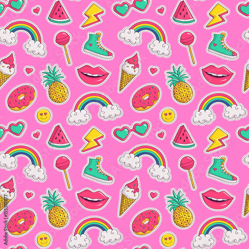 Vector seamless pattern with cute patches.