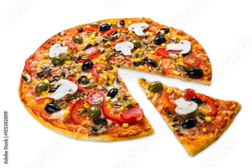 Healthy vegetarian pizza with mushrooms isolated