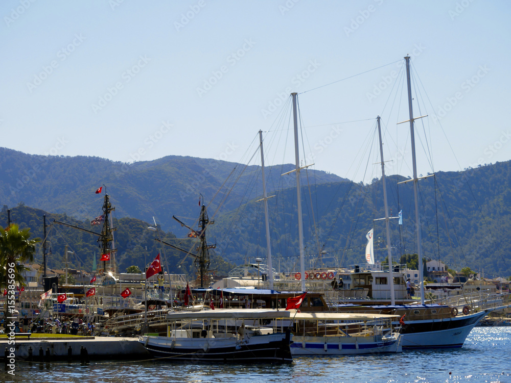 Marmaris, Turkey - 21 May, 2017: Many tourist at the pier  for the boat trip
