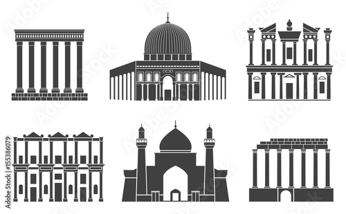 Western Asia. Isolated Asian buildings on white background