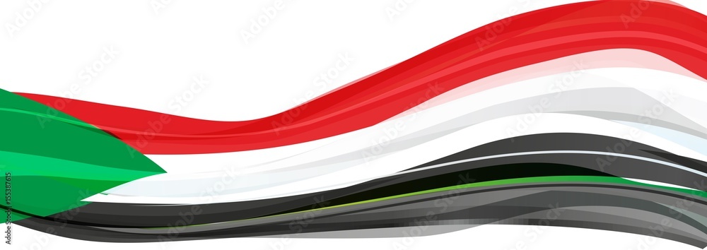 Obraz premium Flag of Sudan, red white black with green triangle Flag of the Republic of Sudan