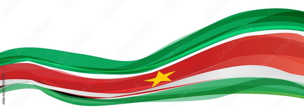 Флаг зеленый белый красный горизонтальные с рисунком на белом фоне