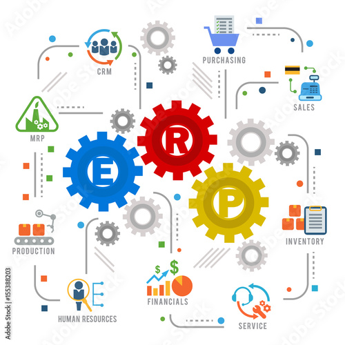 Enterprise resource planning (ERP) module gear Construction flow icon art abstract vector design