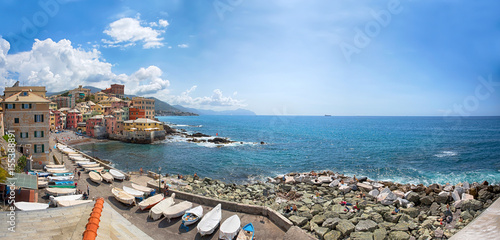Fototapeta Naklejka Na Ścianę i Meble -  GENOA (GENOVA) ITALY, MAY 20, 2017 - Panoramic view of Genoa Boccadasse, a fishing village and colorful houses in Genoa, Italy