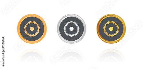 Einstellungen - Zahnrad - Bronze, Silber, Gold Buttons