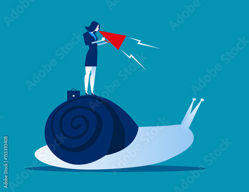 Businesswoman Urging on Snail. Concept business vector illustration.