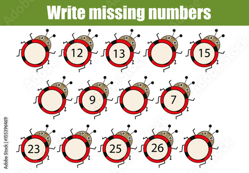Mathematics educational game for children. Write the missing numbers