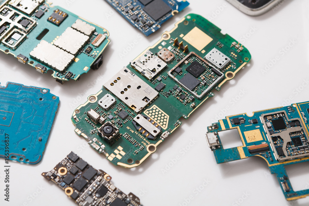 Obraz premium Digital gadgets components, repair shop concept
