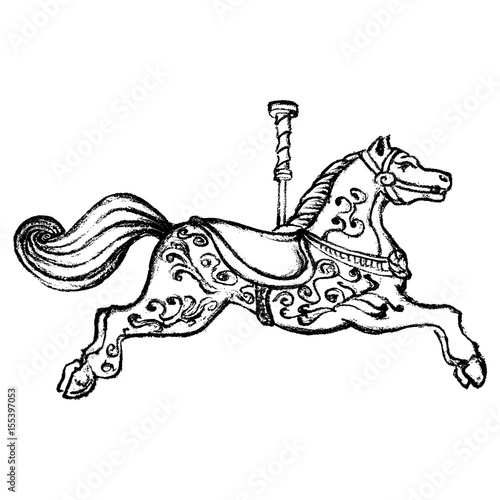 Vintage print merry go round horse