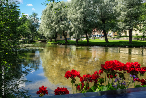 FISKARS, FINLAND - July 22, 2016:Scenic landscape with idyllic village at bright summer day photo