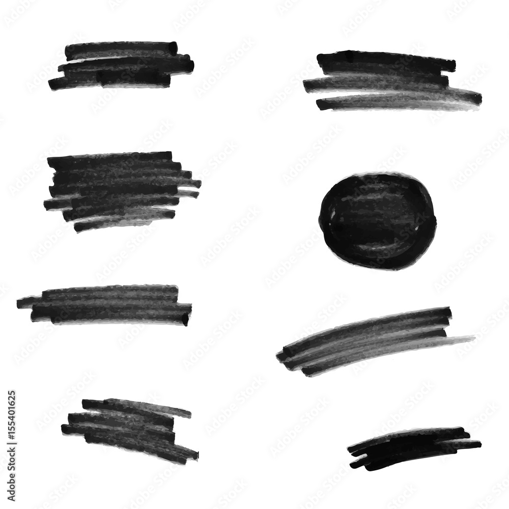 Set of black paint, ink brush strokes. Black artistic design elements. Vector brush isolated on white background