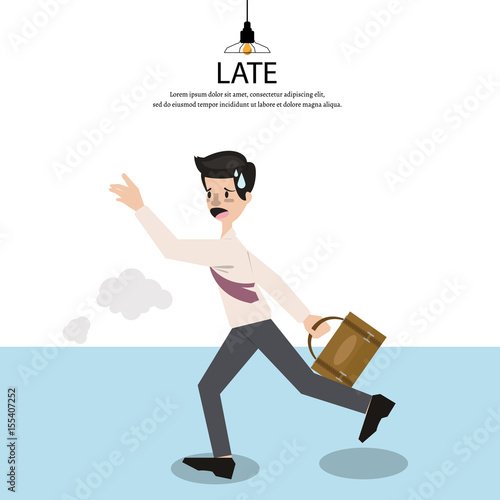 Employees are hurrying to work. But he missed the bus. Make him go to office late.Vector/Illustration